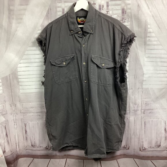 Biker Sear Grey Casual Button Down Shirt w/Raw Fringe 3XL - Picture 1 of 8